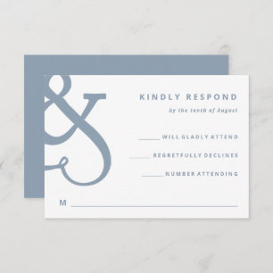 Whimsischer Ampersand   Dusty Blue Wedding RSVP Karte