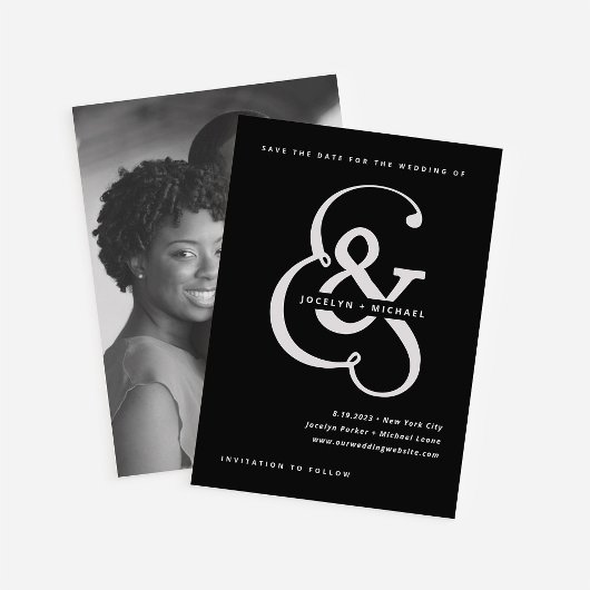 Whimsischer Ampersand | Moody Black Foto Back Save The Date