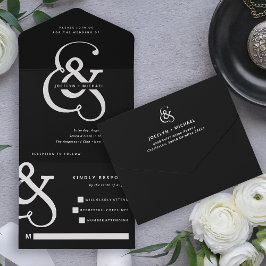 Whimsischer Ampersand | Moody Black Wedding All In One Einladung