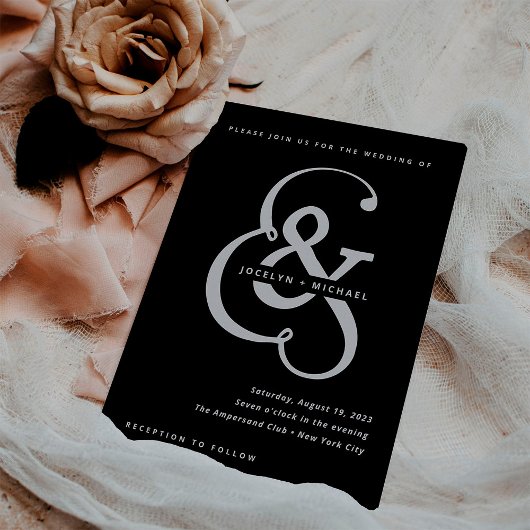 Whimsischer Ampersand | Moody Black Wedding Einladung