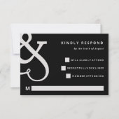 Whimsischer Ampersand | Moody Black Wedding RSVP Karte (Vorderseite)