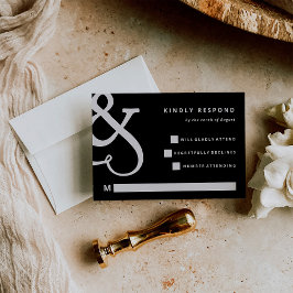 Whimsischer Ampersand | Moody Black Wedding RSVP Karte