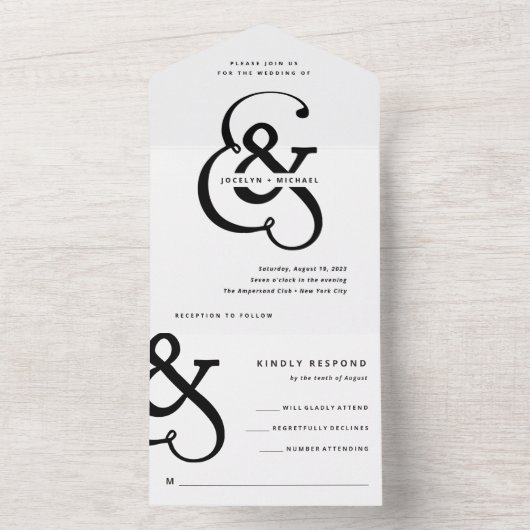 Whimsischer Ampersand | Schwarz-Weiß-Hochzeit All In One Einladung (Innen Boden)
