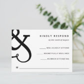 Whimsischer Ampersand | Schwarz-Weiß-Hochzeit RSVP Karte (Stehend Vorderseite)