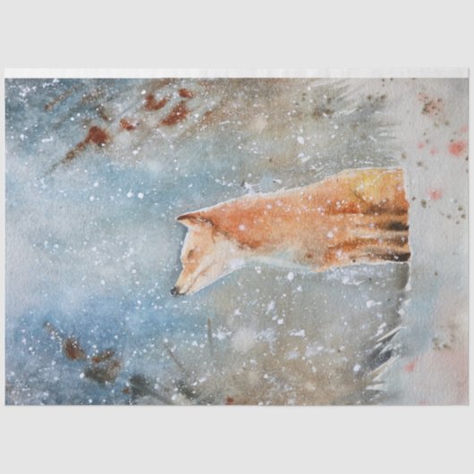 Whimsischer Aquarellfox im Schneewald Weihnachten Seidenpapier (Vorderseite)