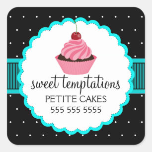 Whimsischer Bäckerei Cupcake Turquoise Box Siegel Quadratischer Aufkleber
