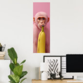 Whimsischer Banane und rosa Monkey Poster (Heimbüro)