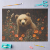 Whimsischer Bär in einer Wildblume-Feld-Dekoupage Seidenpapier (Basteln)