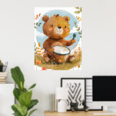 Whimsischer Bär Trommelspielen Kinderzimmer Poster (Heimbüro)
