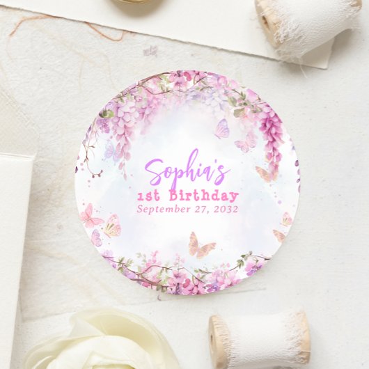 Whimsischer Bauchfellwisteria Butterfly Geburtstag Runder Aufkleber