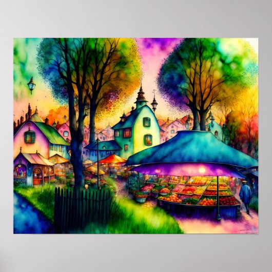 Whimsischer Bauer Markt Wasserfarbe Poster (Vorne)