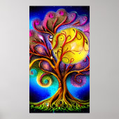 Whimsischer Baum des Lebens mit Vollmond Poster (Vorne)