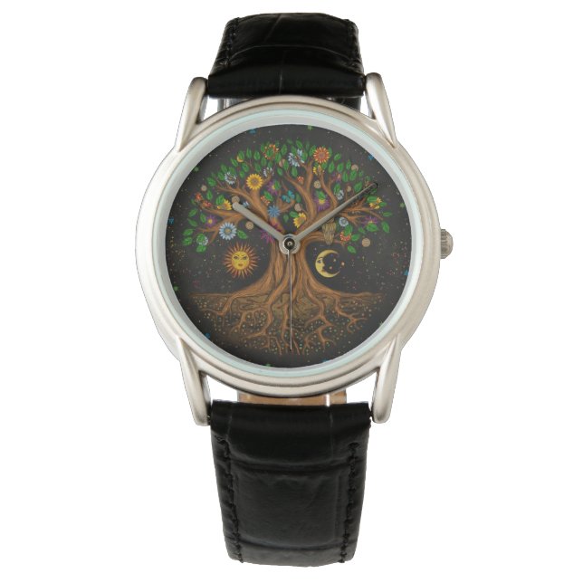 Whimsischer Baum des Lebens - Yggdrasil Armbanduhr (Vorderseite)