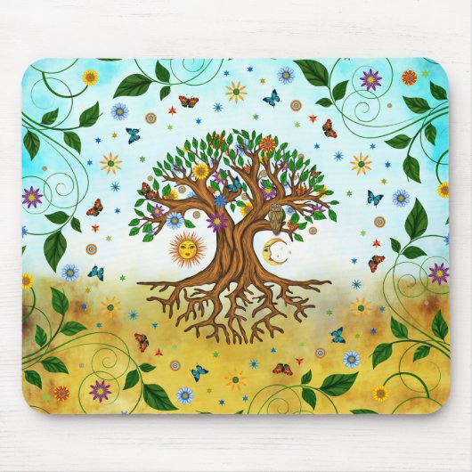 Whimsischer Baum des Lebens - Yggdrasil Mousepad (Vorne)