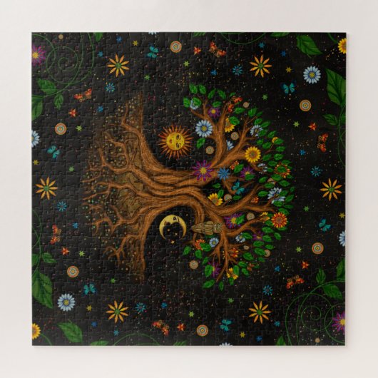 Whimsischer Baum des Lebens - Yggdrasil Puzzle (Horizontal)