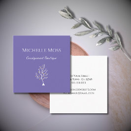 Whimsischer Baum des Lebens Zeichnend Boho Lila Quadratische Visitenkarte