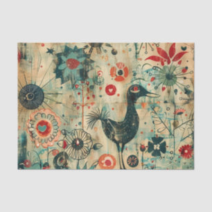 Whimsischer Bird mit Blume und Doodles Seidenpapier