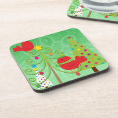 Whimsischer Birds Weihnachtsgeburten-Untersetzer Getränkeuntersetzer (Linke Seite)