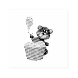 Whimsischer Birthday Bear & Cherry Cupcake Party Permastempel
