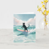 Whimsischer Black Cat Surfer Card Karte (Gelbe Blume)
