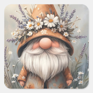 Whimsischer Blume Gnome: Adorable Water Color Art Quadratischer Aufkleber