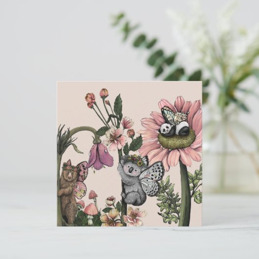 Whimsischer Blumenbär Fairies Wasserfarbe Kunst (Stehend Vorderseite)