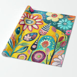 Whimsischer Blumenbrand Geschenkpapier