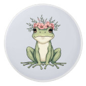Whimsischer Blumenfrosch Cotattcore Art Trivet Keramikknauf (Vorderseite)