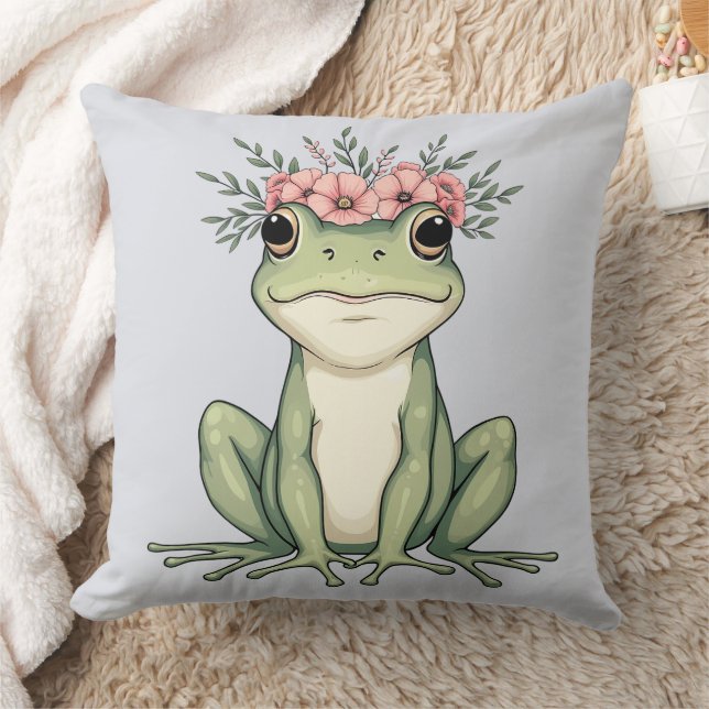 Whimsischer Blumenfrosch Kernkunst Kissen (Decke)