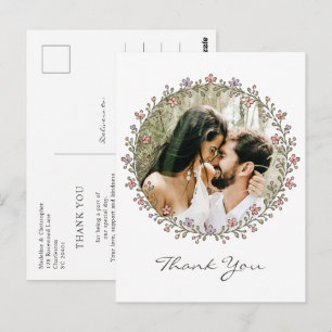 Whimsischer Blumenkranz Foto Hochzeits-Dankeschön Postkarte