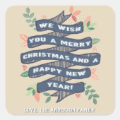 Whimsischer Blumenweihnachtsbanner Quadratischer Aufkleber (Vorderseite)