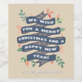 Whimsischer Blumenweihnachtsbanner Weinetikett (Einzelnes Label)