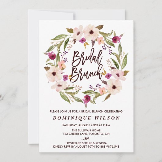 Whimsischer Bohemischer Blumenreath Bridal Brunch Einladung (Vorderseite)
