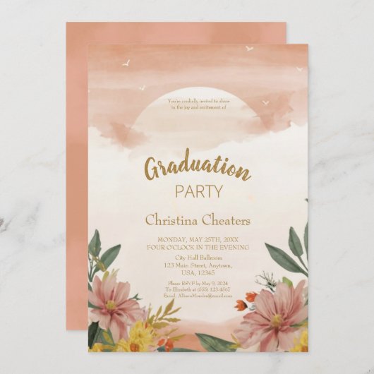 Whimsischer Bohemischer Sonnenuntergang Peach Fuzz Einladung (Vorne/Hinten)