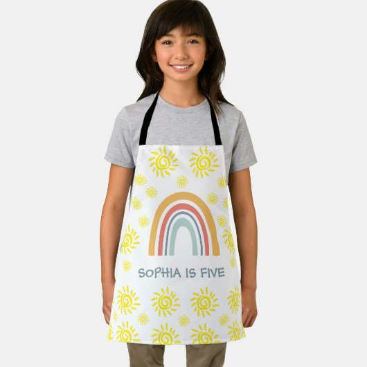 Whimsischer Boho-Regenbogen und Sonne 5. Geburtsta Schürze (Insitu)