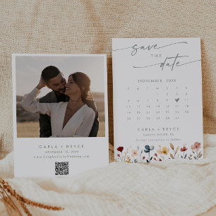 Whimsischer Boho-Wildblumen-QR-Code-Fotokalender Save The Date