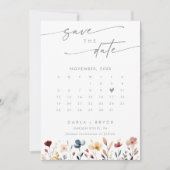 Whimsischer Boho-Wildblumen-QR-Code-Fotokalender Save The Date (Vorderseite)