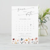 Whimsischer Boho-Wildblumen-QR-Code-Fotokalender Save The Date (Stehend Vorderseite)