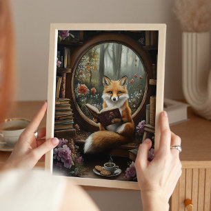 Whimsischer Bücherliebhaber liest Fuchs Kunstprint Poster
