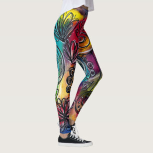 Whimsischer bunter Blumengarten Originalkunstwerk Leggings