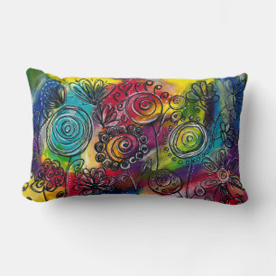 Whimsischer bunter Blumengarten Originalkunstwerk Lendenkissen