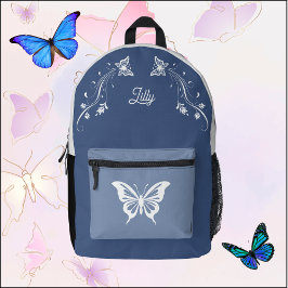 Whimsischer Butterfly-Rucksack Blau & Weißer Rucks Bedruckter Rucksack