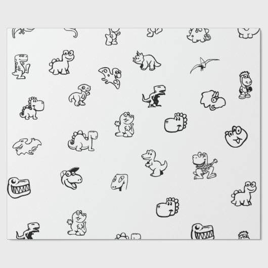 Whimsischer Cartoon Dinos auf Clean White Geschenkpapier (Flach)