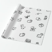 Whimsischer Cartoon Dinos auf Clean White Geschenkpapier (Ungerollt)