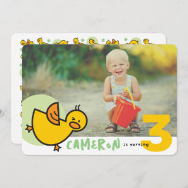 Whimsischer Cartoon Ducks Green Girl Foto Geburtst Einladung