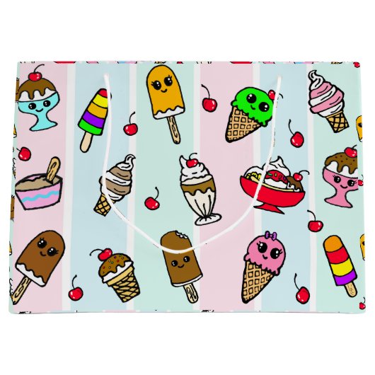 Whimsischer Cartoon Eiscreme Geburtstag Große Geschenktüte (Vorderseite)