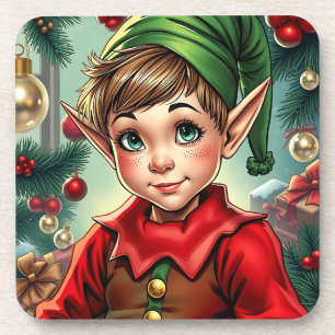 Whimsischer Cartoon-Elf   Weihnachten Getränkeuntersetzer