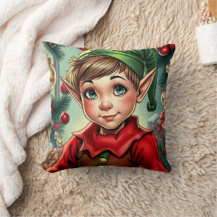 Whimsischer Cartoon-Elf Weihnachten Kissen