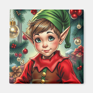Whimsischer Cartoon-Elf Weihnachten Magnet
