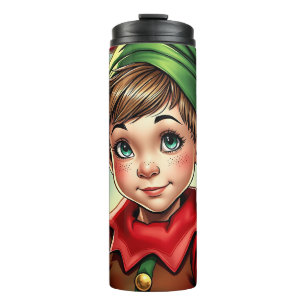 Whimsischer Cartoon-Elf Weihnachten Thermosbecher